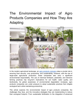 The Environmental Impact of Agro Products Companies and How They Are Adapting
