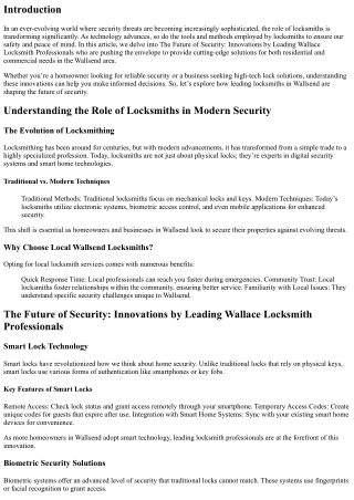 "The Future of Security: Innovations of the Leading Wallace locksmith profession