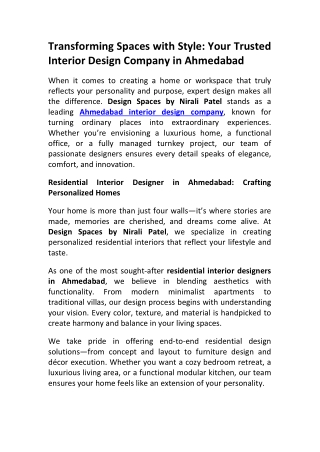 Leading Ahmedabad Interior Design Company Design Spaces by Nirali Patel