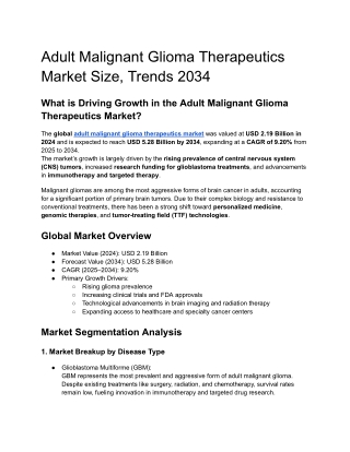 Adult Malignant Glioma Therapeutics Market Size, Trends 2034