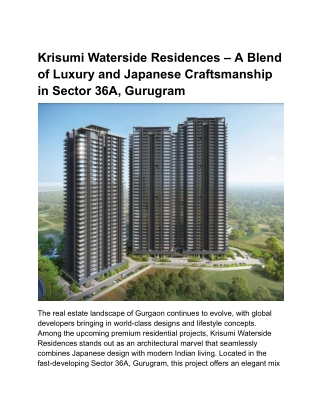 Krisumi Waterside Residences – A Blend of Luxury