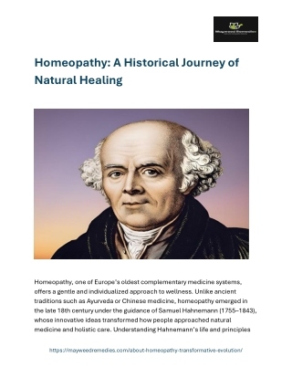 Homeopathic Medicine History | Mayweed Remedies