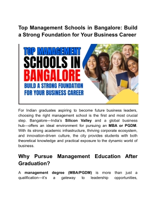Top Management Schools in Bangalore_ Build a Strong Foundation for Your Business Career