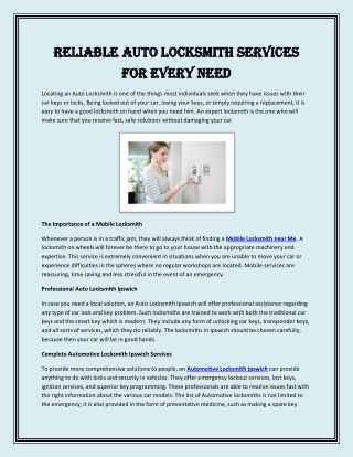 Reliable Auto Locksmith Services for Every Need