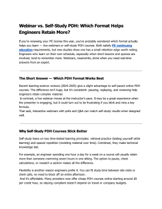 Webinar vs. Self-Study PDH: Which Format Helps Engineers Retain More?