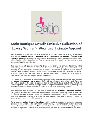 Satin Boutique Unveils Exclusive Collection of Luxury Women's Wear and Intimate Apparel