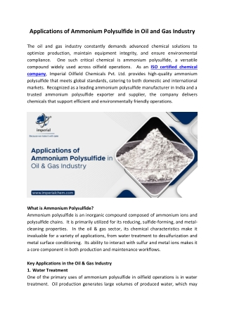 Applications of Ammonium Polysulfide in Oil and Gas Industry