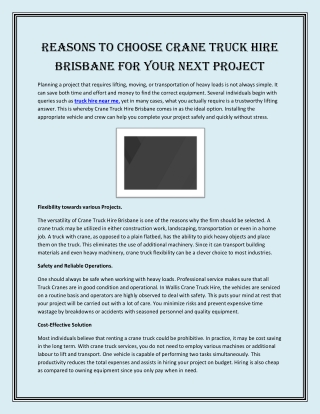 Reasons to Choose Crane Truck Hire Brisbane for Your Next Project
