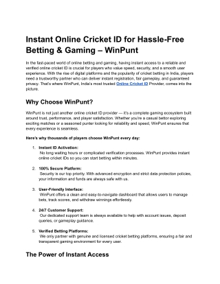 Instant Online Cricket ID for Hassle-Free Betting & Gaming – WinPunt