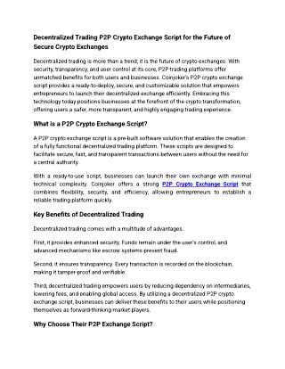 Decentralized Trading P2P Crypto Exchange Script for the Future of Secure Crypto Exchanges