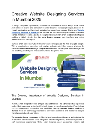 Creative Website Designing Services in Mumbai 2025