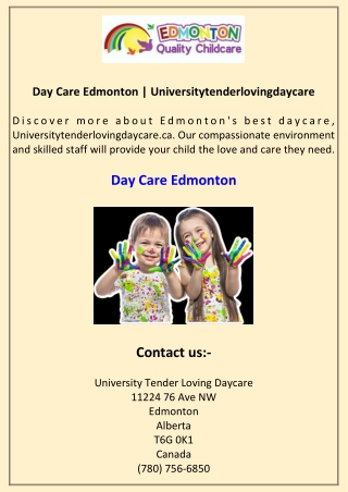 Day Care Edmonton Universitytenderlovingdaycare
