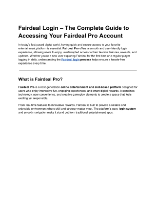 Fairdeal Login – The Complete Guide to Accessing Your Fairdeal Pro Account
