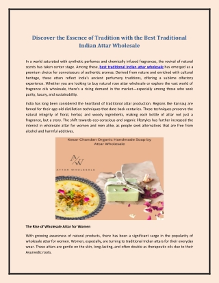 Discover the Essence of Tradition with the Best Traditional Indian Attar Wholesa