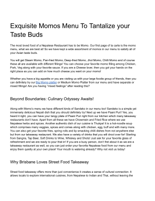 Exquisite Momos Menu To Tantalize your Taste Buds