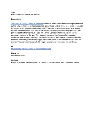 Best IVF Fertility Centres in Kakinada
