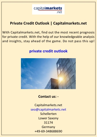 Private Credit Outlook Capitalmarkets.net