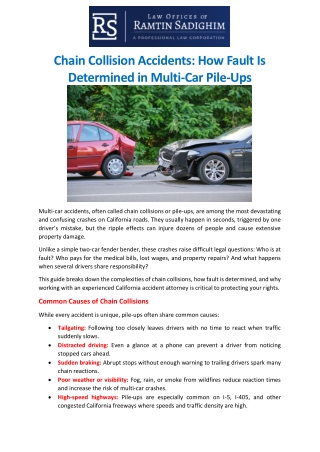 Chain Collision Accidents How Fault Is Determined in Multi-Car Pile-Ups