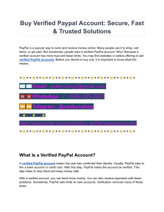 Buy Verified PAypal Accounts From USA Secure Fast Transactions