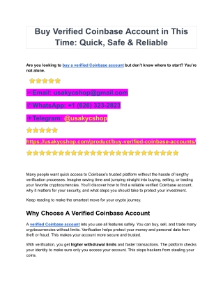 Buy Verified Coinbase Accounts - 100% Real Safe and Verified