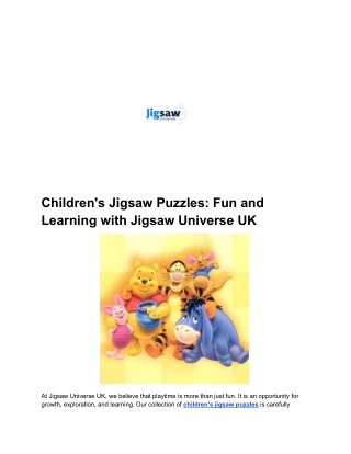 Children's Jigsaw Puzzles: Fun and Learning with Jigsaw Universe UK