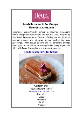 Leeds Restaurants For Groups Fleurrestaurants.com