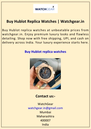 Buy Hublot Replica Watches Watchgear.in