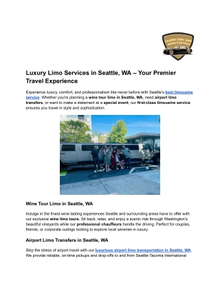 Best Limo Service Seattle WA | Wine Tours, Airport Transfers & Events
