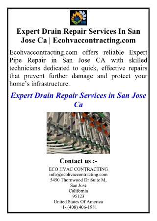 Expert Drain Repair Services In San Jose Ca | Ecohvaccontracting.com