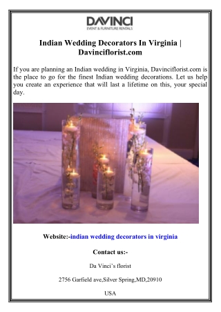 Indian Wedding Decorators In Virginia  Davinciflorist
