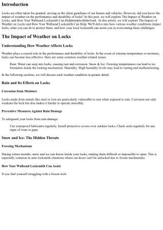 The Impact of Weather on Locks and How Your wallslend locksmith Can Help