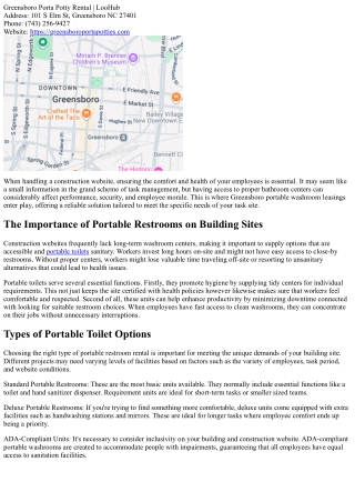 Why Your Construction Site Needs Greensboro Portable Bathroom Rentals