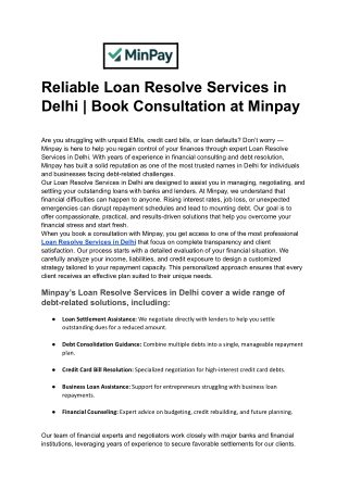 Reliable Loan Resolve Services in Delhi _ Book Consultation at Minpay