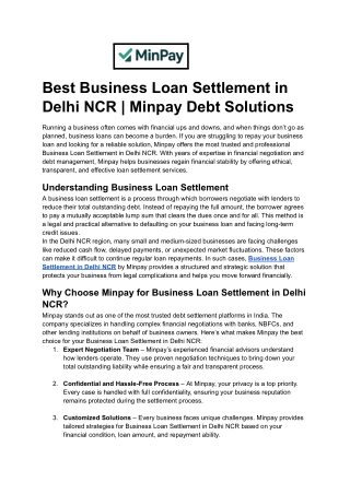 Best Business Loan Settlement in Delhi NCR _ Minpay Debt Solutions