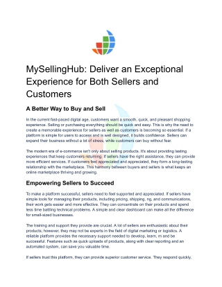 MySellingHub: Deliver an Exceptional Experience for Both Sellers and Customers