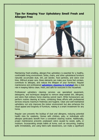 Tips for Keeping Your Upholstery Smell Fresh and Allergen Free