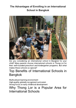 The Advantages of Enrolling in an International School in Bangkok