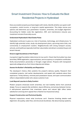 Smart Investment Choice  How to Evaluate the Best Residential Projects in Hyderabad