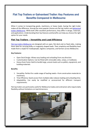 Flat Top Trailers or Galvanised Trailer Key Features and Benefits Compared in Melbourne