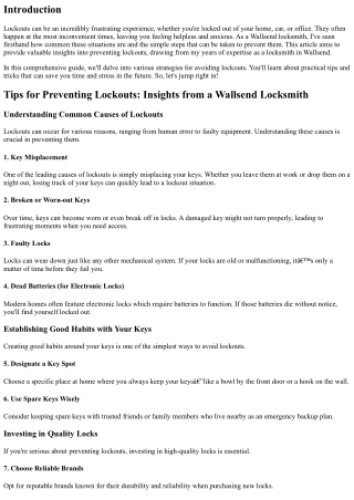 Locksmith Wallsend's Tips to Avoid Lockouts
