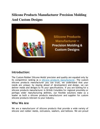 Silicone Products Manufacturer Precision Molding And Custom Designs