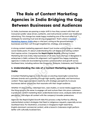 The Role of Content Marketing Agencies in India Bridging the Gap Between Businesses and Audiences