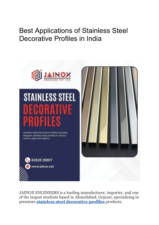 Best Applications of Stainless Steel Decorative Profiles in India