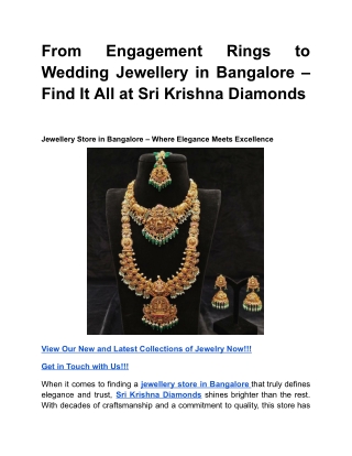 From Engagement Rings to Wedding Jewellery in Bangalore – Find It All at Sri Krishna Diamonds