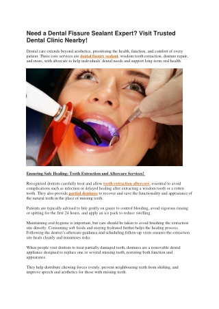 Need a Dental Fissure Sealant Expert - Visit Trusted Dental Clinic Nearby