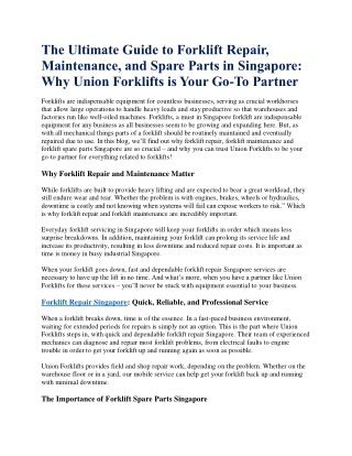 The Ultimate Guide to Forklift Repair, Maintenance, and Spare Parts in Singapore