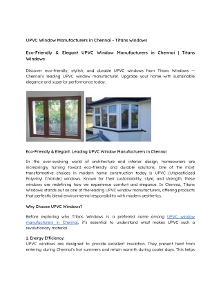 The UPVC Window Manufacturers in Chennai - Titans windows