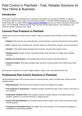 Pest Control in Plainfield – Fast, Reliable Solutions for Your Home & Business