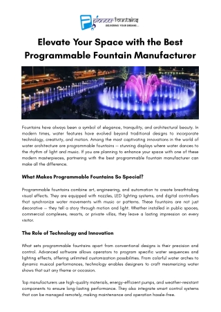 Elevate Your Space with the Best Programmable Fountain Manufacturer