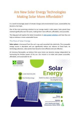 Are New Solar Energy Technologies Making Solar More Affordable
